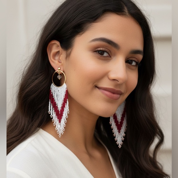 Handcrafted Beaded Fringe Earrings - Picture 3 of 11